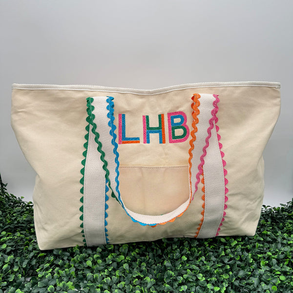Monogrammed Ric Rac Tote Bag