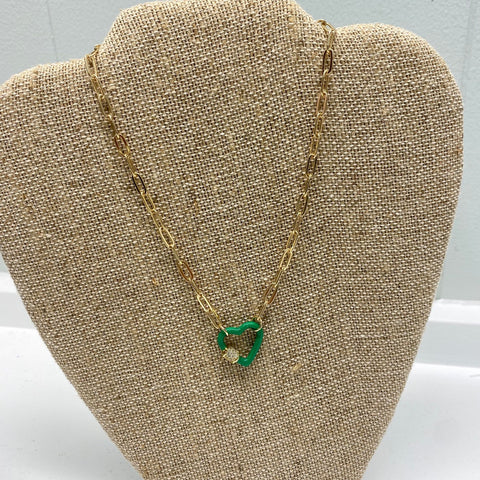 Hooked On You Necklace: Green Heart Carabiner