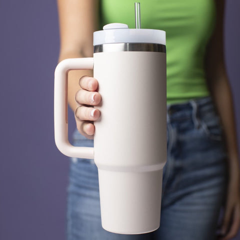 30oz Cream Stainless Handle Tumbler