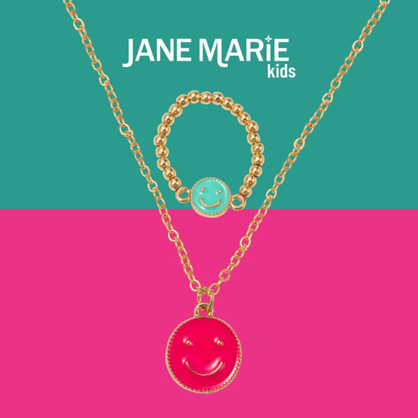 Fun Times Necklace & Ring Set: Pink Smiley