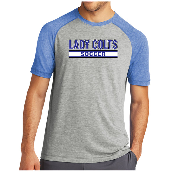 Lady Colts Stripe Soccer Short Sleeve Tri-Blend Wicking Raglan Tee