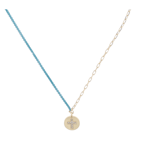 On Color Necklace: Gold Cross Disc