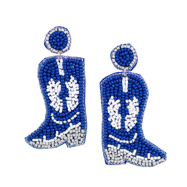 Beaded Cowgirl Boots Earrings: Blue