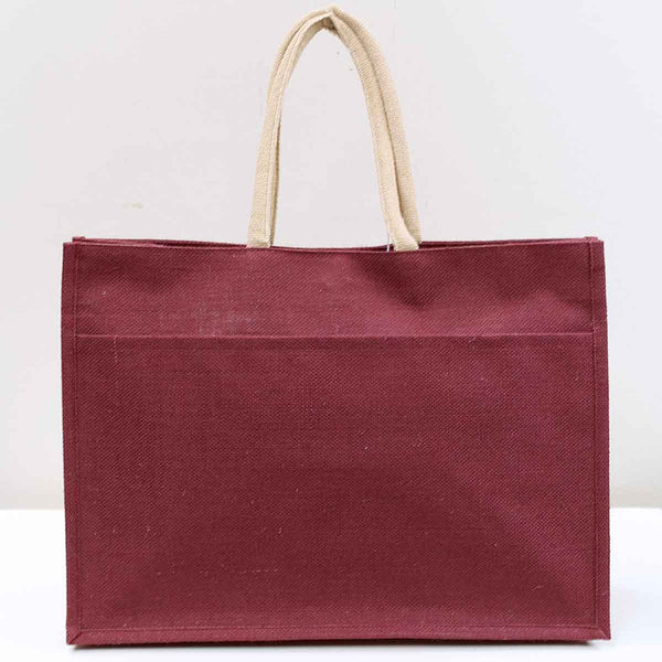 Jute Pocket Tote - Maroon