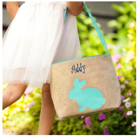 Burlap Bunny Bucket Mint