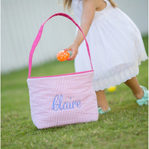 pink seersucker easter bucket