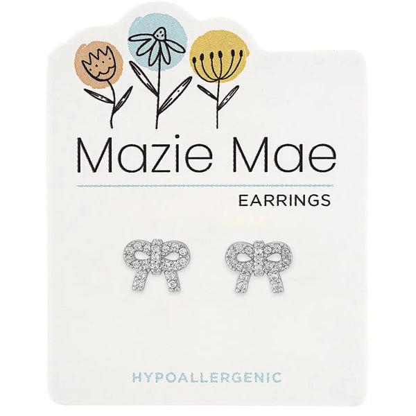 Hypoallergenic Silver CZ Bow Studs