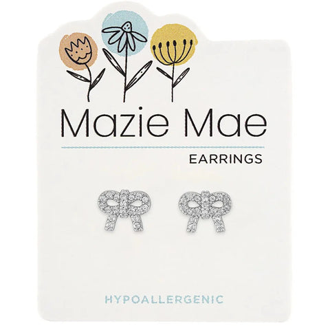 Hypoallergenic Silver CZ Bow Studs