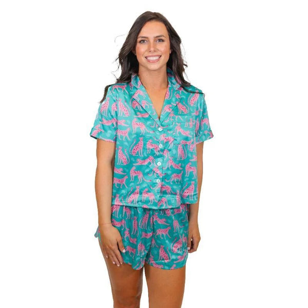 See Ya Cheetah Satin PJ Short Set