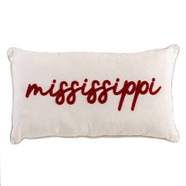 Mississippi Embroidered Red and White Pillow