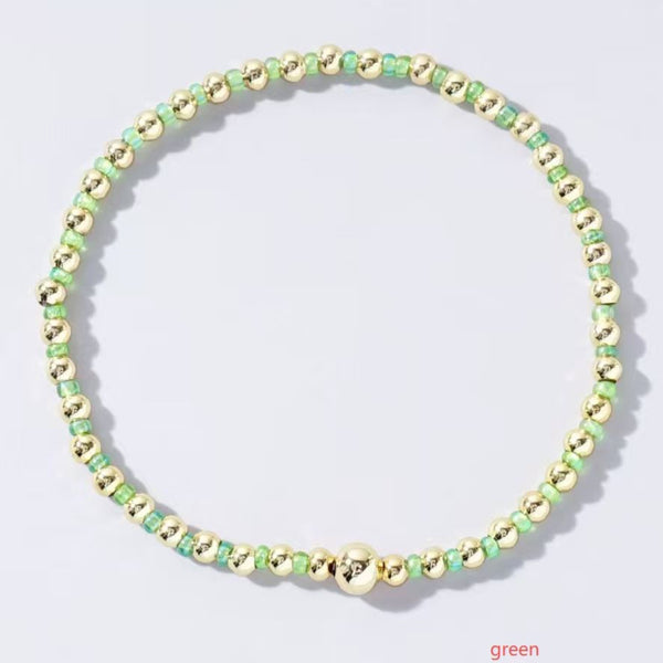 Boho Ball Beaded Bracelet: Green