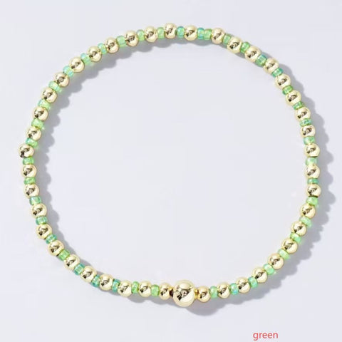 Boho Ball Beaded Bracelet: Green