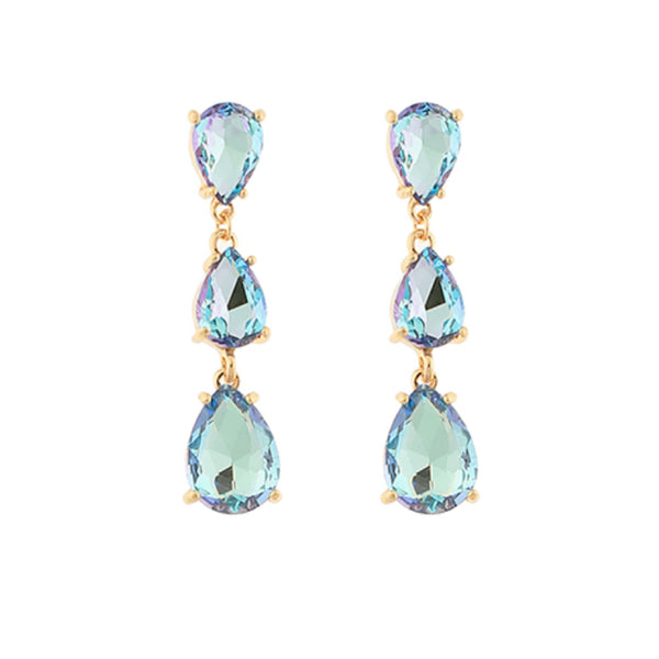 Linked 3 Stone Teardrop Earrings: Aqua