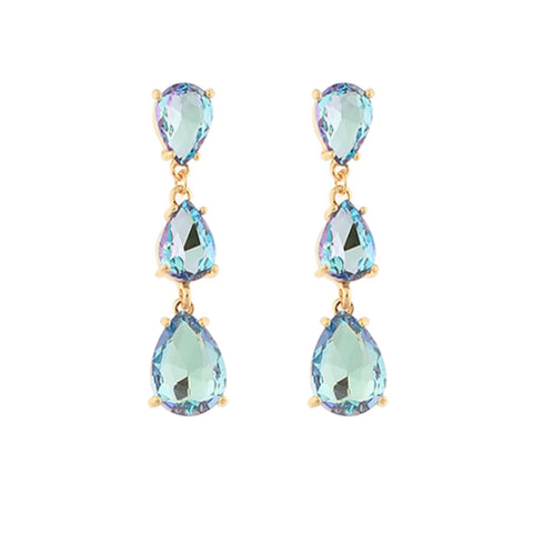 Linked 3 Stone Teardrop Earrings: Aqua