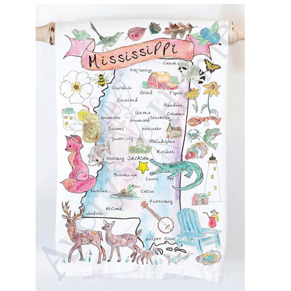 Mississippi State Map Kitchen Towel