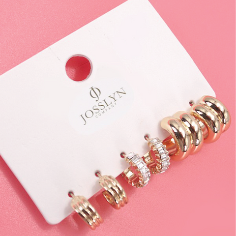 Baguette Stone Double Hoop Huggie Trio