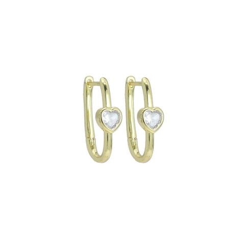Clear Heart Oval Huggie Earring