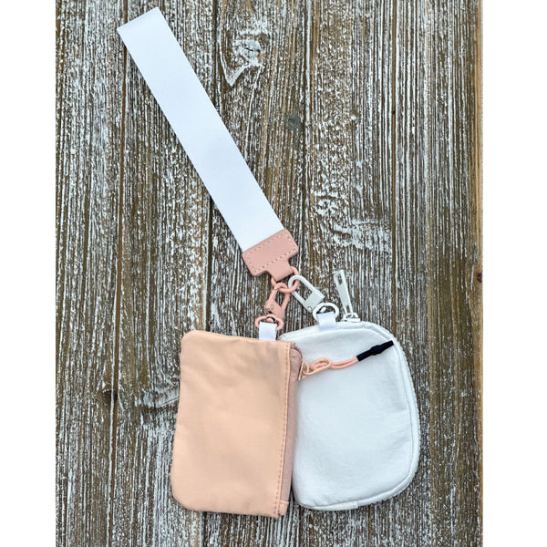 Dual Pouch Wristlet: Coral-White