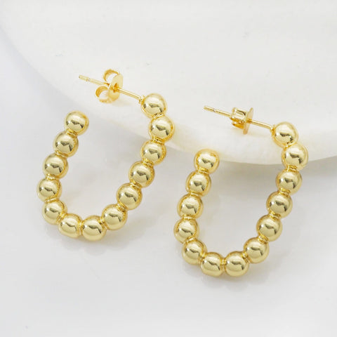 Gold Ball Oval Hoop Earrings