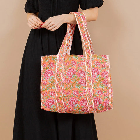 Festive Floral Quilted Reversible Tote