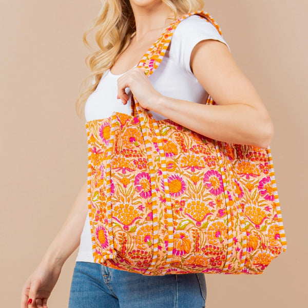Sunny Floral Quilted Reversible Tote