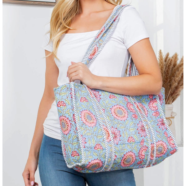 Cloud Floral Quilted Reversible Tote