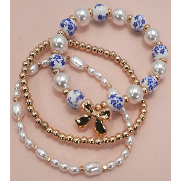 Blue Porcelain Bow Multi Bracelet