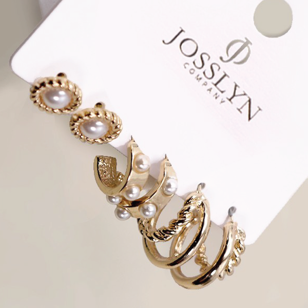 Gold Pearl Hoop Stud Trio