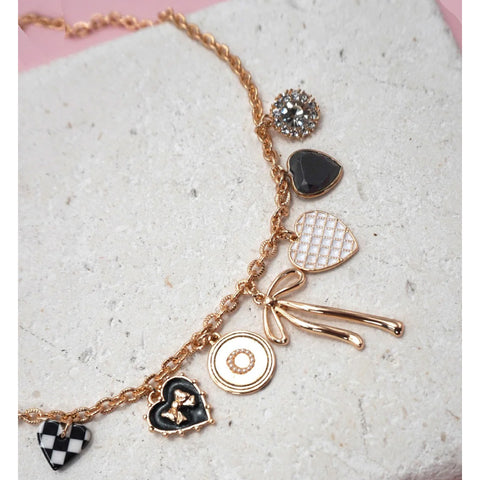 Bow Checkered Charm Necklace