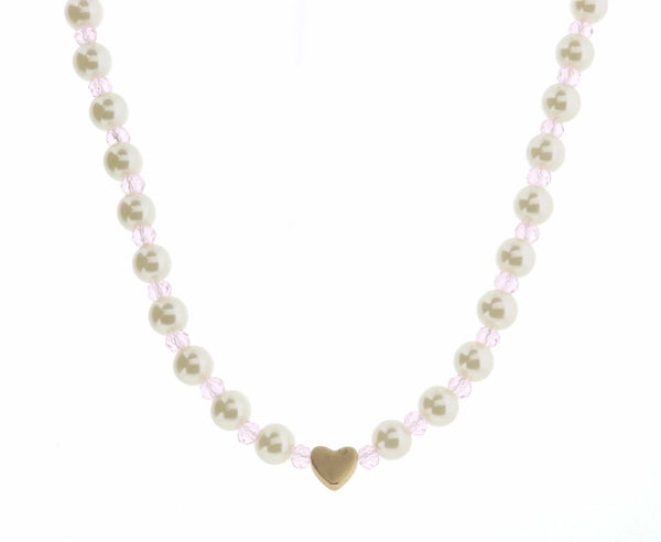 Pearl & Pink Faceted Heart Necklace