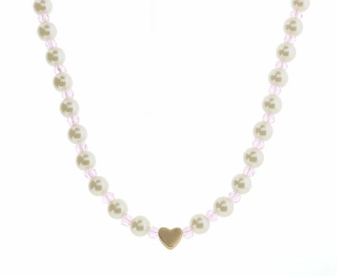 Pearl & Pink Faceted Heart Necklace