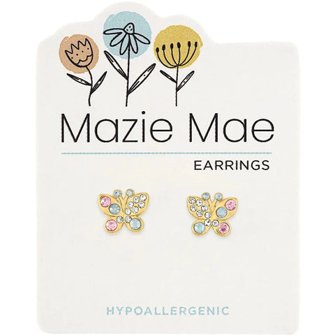 Hypoallergenic Gold Opal & Vintage Rose Butterfly Stud