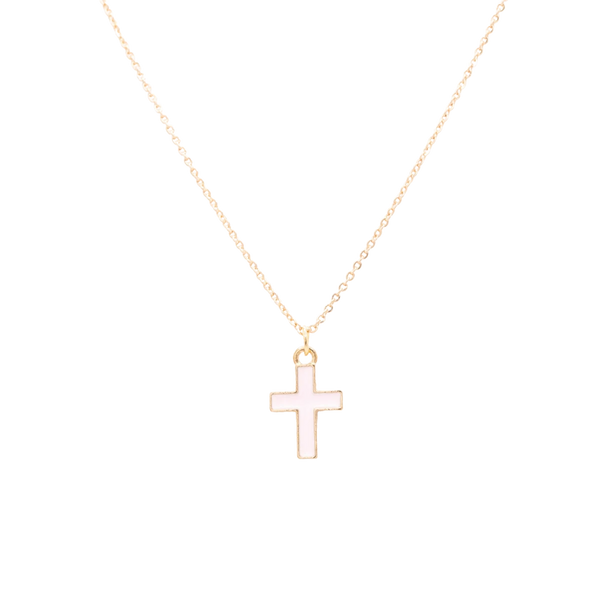 Pink Cross Enamel Charm Necklace