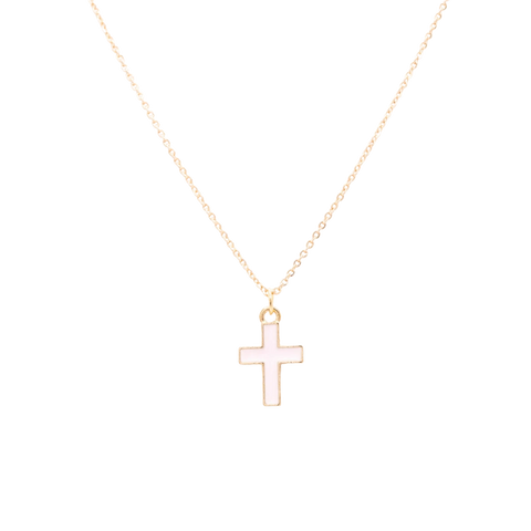 Pink Cross Enamel Charm Necklace