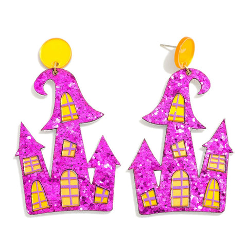 Glitter Drop Spooky House Earrings