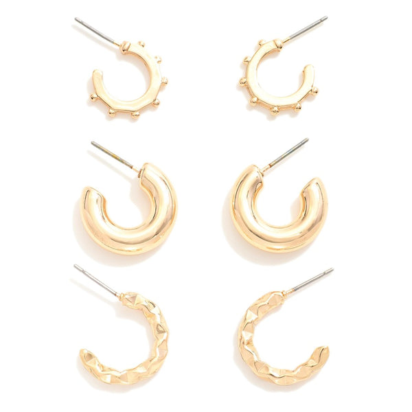 Set of Three Gold Hoop Earrings