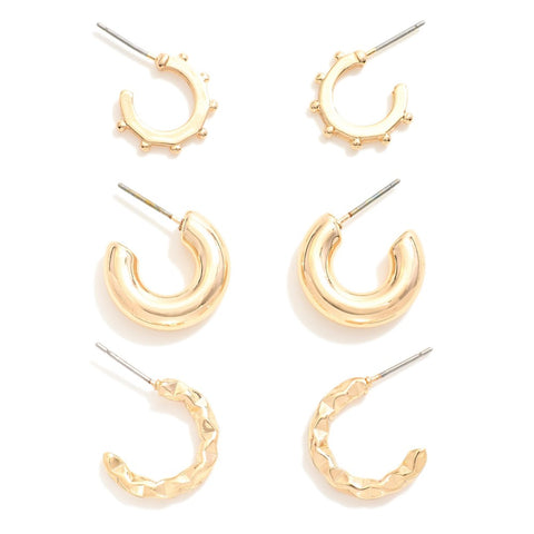 Set of Three Gold Hoop Earrings