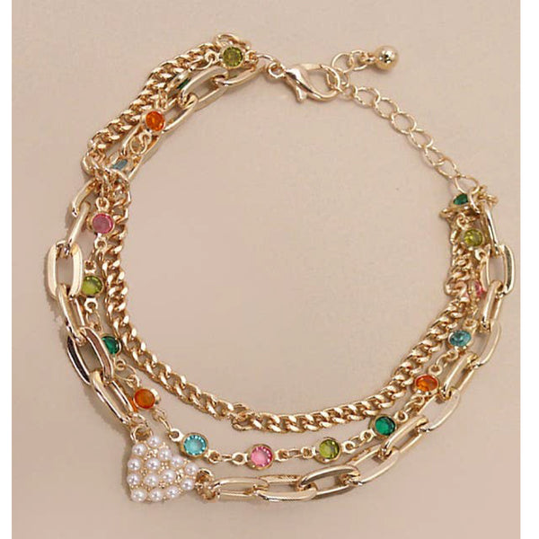 Pearl Heart Multi Layer Bracelet