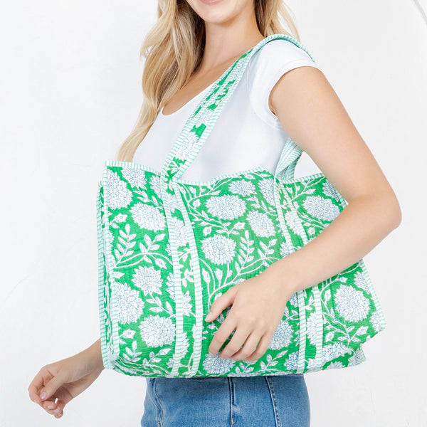 Spring Floral Quilted Reversible Tote