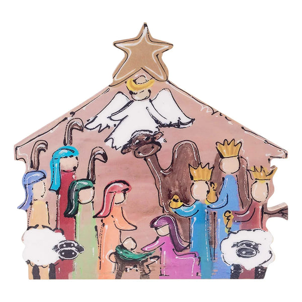 Unto Us A Child Is Born Nativity Scene Block