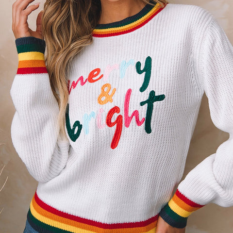 Merry & Bright Colorful Trim Sweater