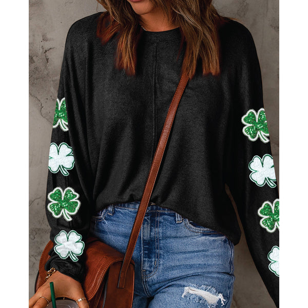 St. Patrick Clover Patch Sequin Long Sleeve Top
