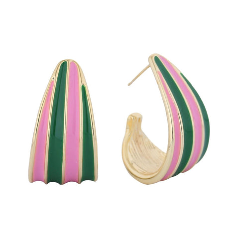 Open Hoop Pink and Green Earring