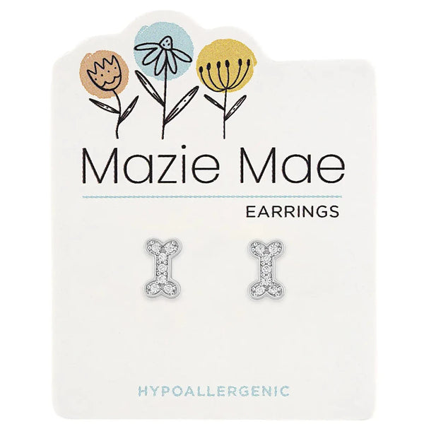 Hypoallergenic Silver CZ Dog Bone Studs