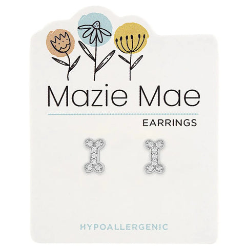 Hypoallergenic Silver CZ Dog Bone Studs
