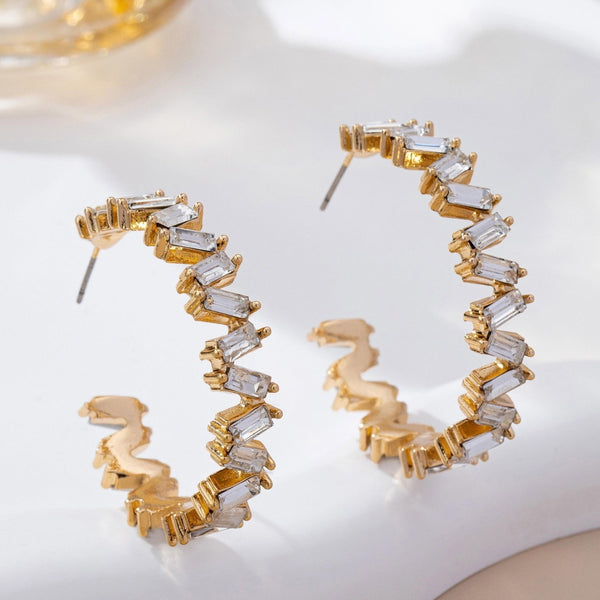 Baguette Crystal Hoop Earrings