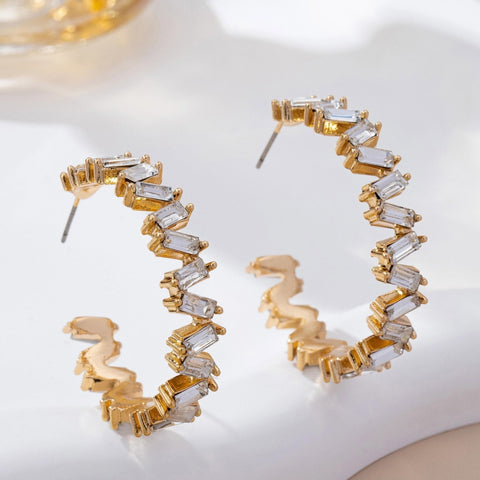 Baguette Crystal Hoop Earrings