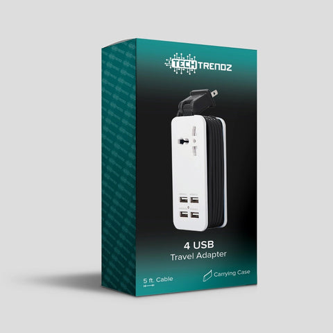 4 USB Ports Travel Charger: Black