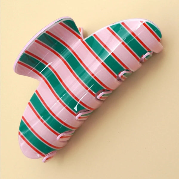 Jumbo Pink & Green Stripe Claw Clip