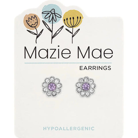 Hypoallergenic Light Amethyst CZ Flower Studs